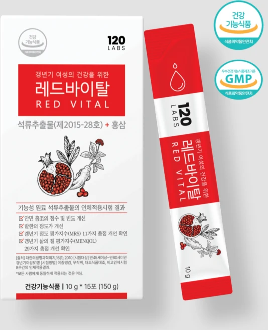 120랩스 레드바이탈 여성 갱년기 영양제 진짜 에스트로겐 석류추출물 홍삼 건강기능식품 15일분, 1세트, 150g - 쿠팡
