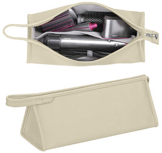 스냅케이스 고데기 드라이기 휴대용 가죽 파우치 케이스, 크림화이트