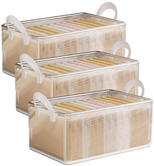 아모란나 접이식 의류 이불 정리함 3P PVC 스틸 프레임 반투명, 3개, 반투명 화이트