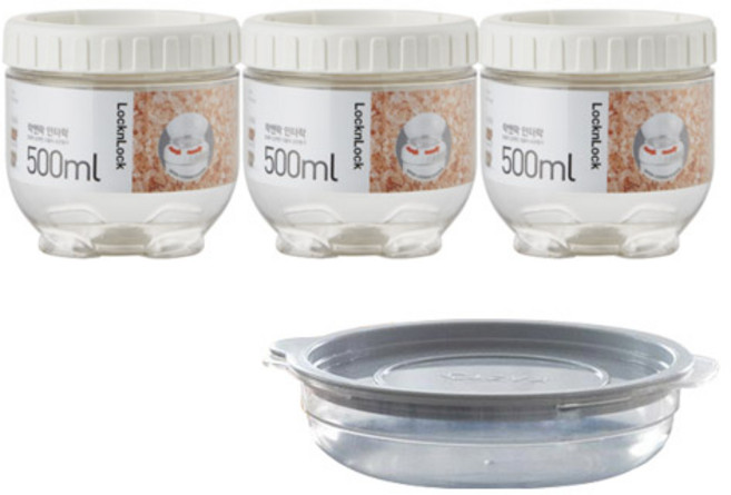 락앤락 NEW 인터락 3개 +[가쯔 전자렌지 용기] 세트 양념통 조미료통 캐니스터 냉장고/냉동실 정리 소분 보관, 1개, 500ml