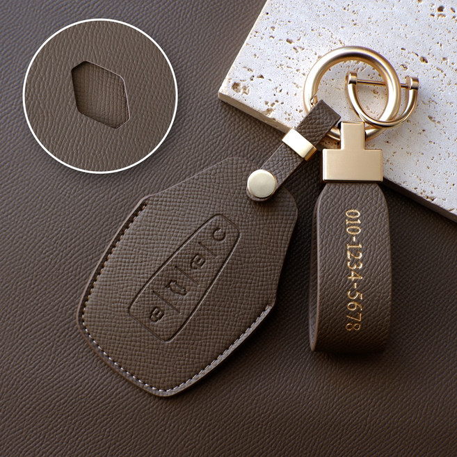 (무료각인) 트니르 르노 그랑 콜레오스 호환 D타입 가죽 자동차 키 케이스 키홀더 용품, 르노 D타입 카푸치노