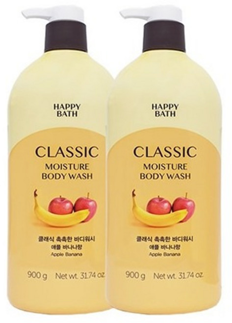 해피바스 정말 촉촉한 바디워시 900g, 2개