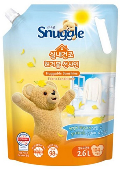 스너글 허거블 선샤인 섬유유연제 햇빛건조향 리필, 2.6L, 1개