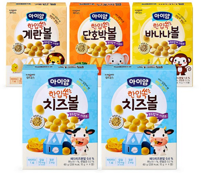 일동후디스 아이얌 한입쏙 볼과자 5개 혼합(계란볼 단호박볼 치즈볼 바나나볼), 1세트, 60g, 계란볼2 + 단호박볼2 + 치즈볼2 + 바나나볼2