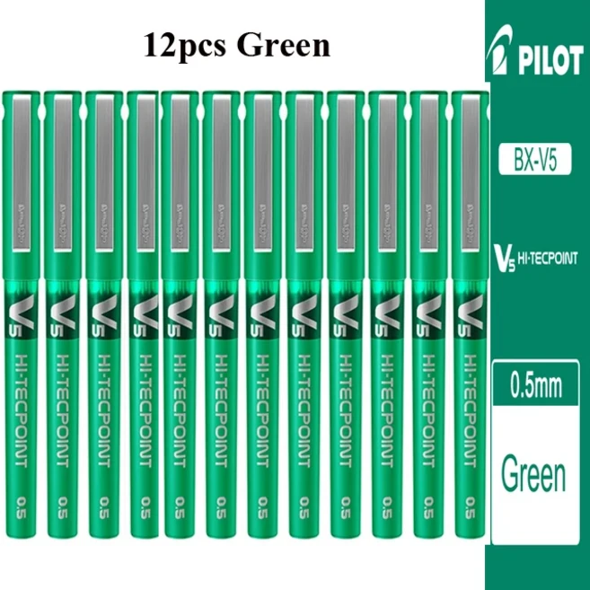 일본 파일럿 V5 0.5mm 젤 펜 액체 잉크 Hi Tec 포인트 롤러 볼 사무실 학교 드로잉 쓰기 용 사인, 29 12pcs Green