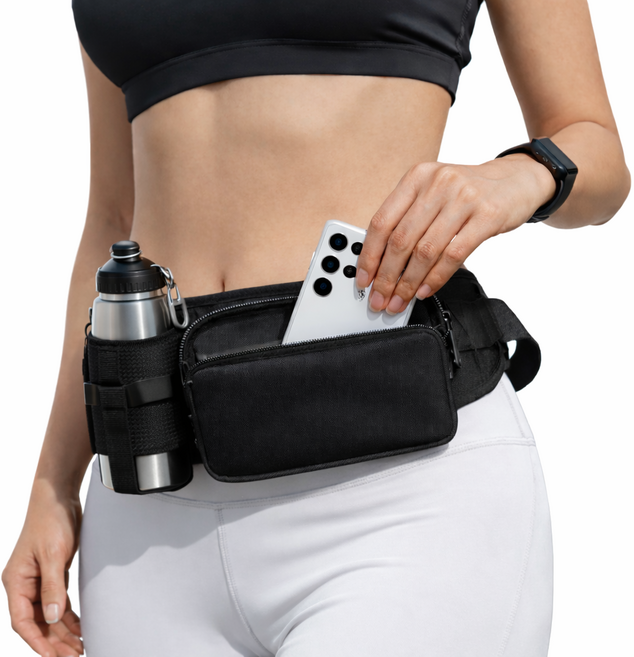 프리몽드 런닝 러닝 플립 벨트 물통 등산 힙색, 블랙