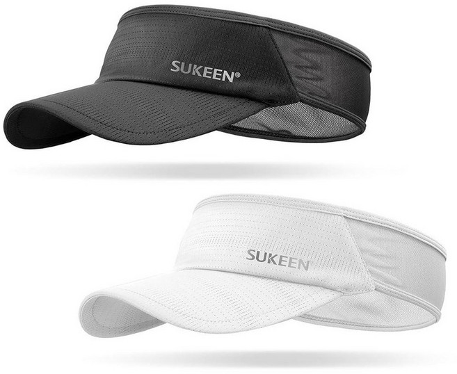 Sukeen 2팩 스포츠 선바이저 남성용 여성용 경량 패커블 쿨링 스트레치 바이저 모자 달리기 테니스 골프용 블루/로즈 레드 188261, Black/White, One Size