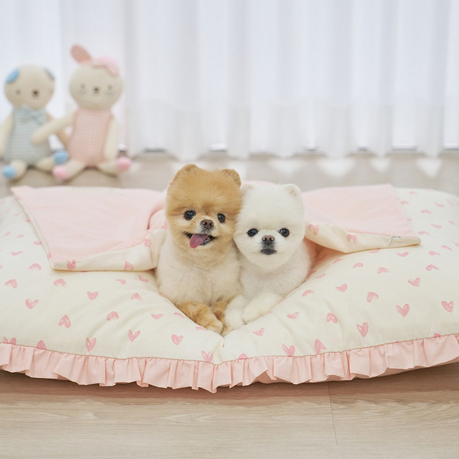 뭉밍 강아지 애착 담요 고양이 이불 방석 쿠션 사계절 여름, 핑크 하트, 1개