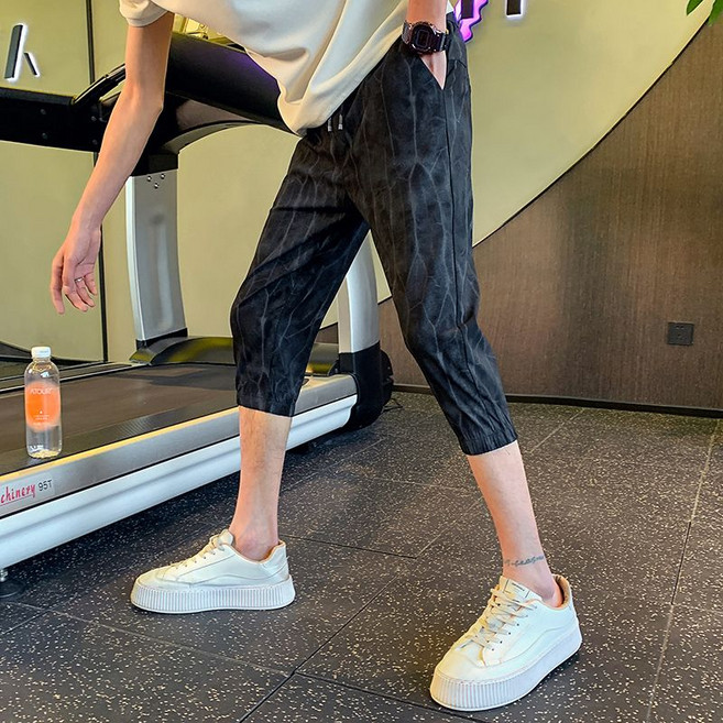 男士夏季薄款彈力修身小腳休閒七分褲