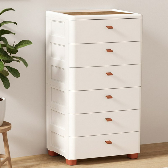 COUCAMP 대용량 서랍장 수납장 다용도 수납장 이동식 심플 인테리어 가구, 화이트, 6단