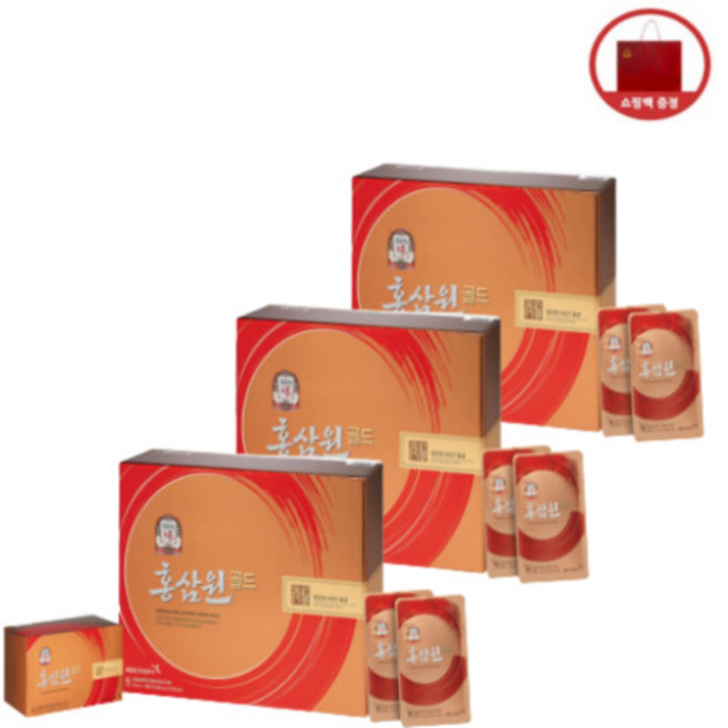 정관장 홍삼원골드 50mlx30포 3세트 쇼핑백 포함 명절 추석 감사 선물 세트 단체 사무실 거래처 회사, 1.5L, 3박스