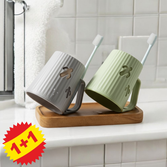 생활공감 선인장 파스텔 칫솔꽂이용 개인 양치컵, 그레이+그린, 1세트