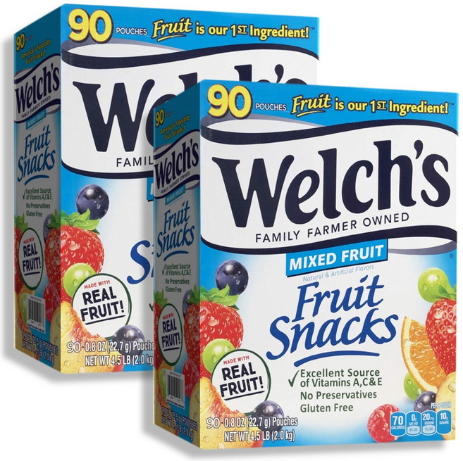 Welch's 웰치스 믹스드 후르츠 스낵 90개입 총2kg, 2kg, 2개