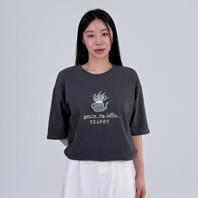 플란트 레터링 캐쥬얼 루즈핏 반팔 티셔츠