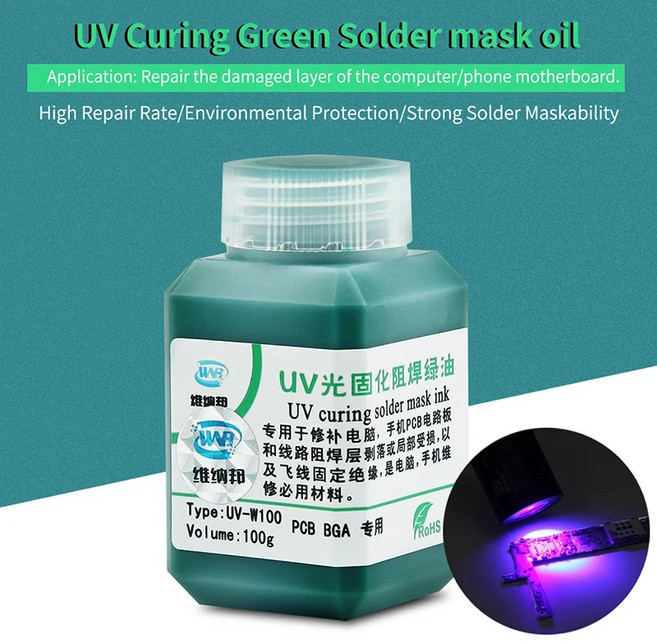 UV 경화 솔더 마스크 잉크 그린 오일 UV 감광성 잉크 BGA PCB 페인트 부식 아킹 방지, 2.10CC Green Oil