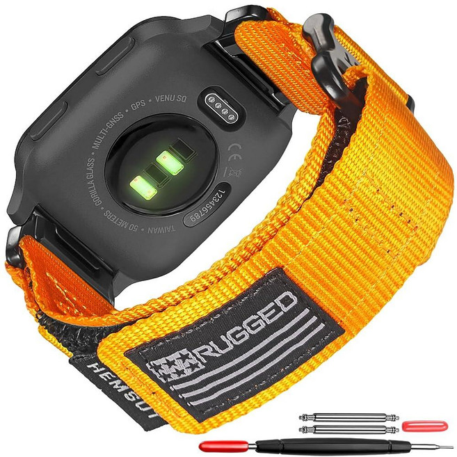Garmin Venu 2 (Venu 2 전용 Venu 2S /3S) / Venu 3 퀵 핀 시계 밴드와 호환 우븐 루프 디자인의 매우 견고한 나일론 스포츠 스트랩, 주황색