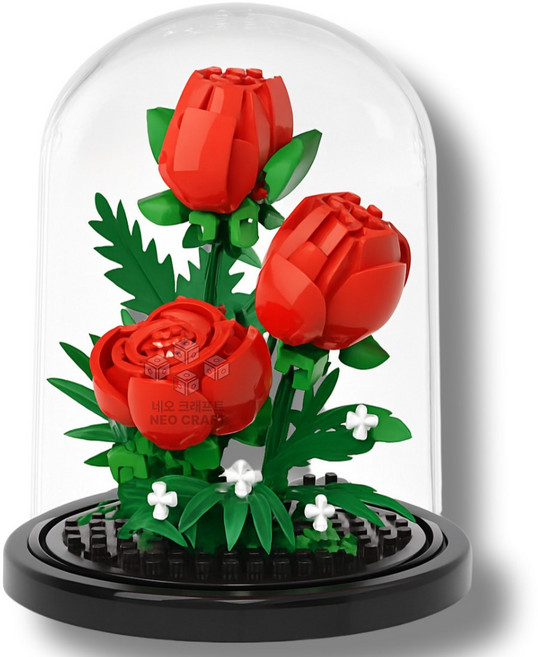 [네오 크래프트] 꽃 블록 장미 화분 방진 케이스 조립 세트 꽃다발 빌딩 블럭 미니 나노 해바라기 데이지 튤립 식물 바구니 디스플레이 플라워 만들기 DIY 건축 장식 선물 인테리어, 3. 끝없는 사랑(Endless Love), 1개