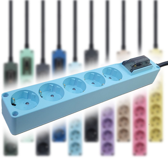현대 고용량 멀티탭 오브제 국산 4000W 누전차단 과부하차단 멀티콘센트 5구 10컬러, 3m, 스카이블루, 1개