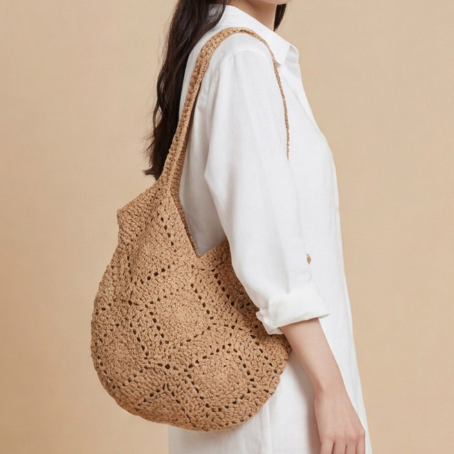 라뷰드 여성 여름 뜨개 니트 숄더백 여자 여행 비치 피크닉 가방 숄더 밀짚 라탄백 베이직 데일리 가벼운 캐주얼 그물 라탄 비치백