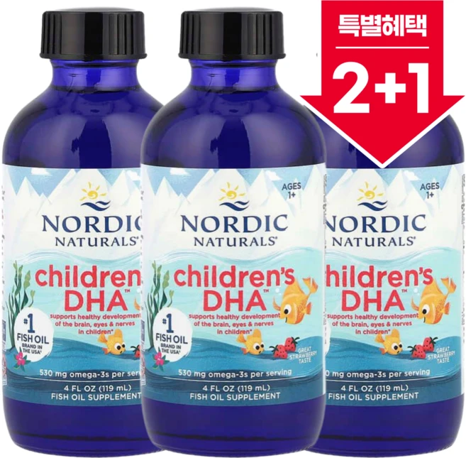 노르딕네츄럴스 칠드런스 DHA 딸기 530mg 119ml, 3개 - 쿠팡