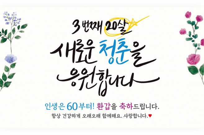 엘케이샵 [세번째 스무살 새로운 청춘을 응원합니다] 환갑 회갑 파티 현수막, 호칭없음