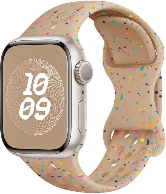 Snow 애플워치 스포츠 실리콘 메쉬 통기성 스트랩, 베이지, 1개