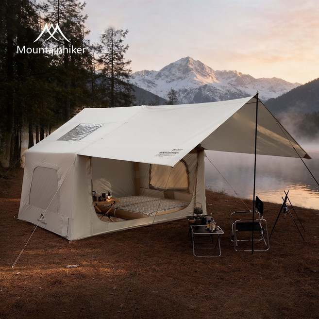 마운틴하이커 경량 에어 텐트 타프 일체형 쉘터 오두막 리빙쉘 텐트, 카키, 6