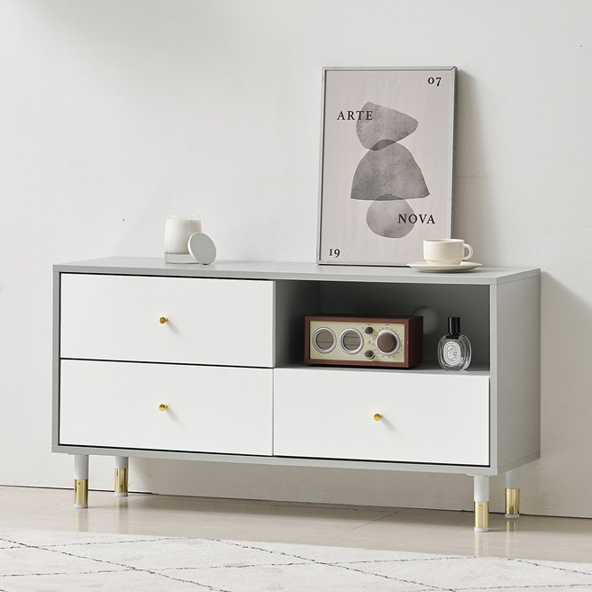 바로방가구 디디 3단 서랍 E0 미니 TV 거실장 1000 높은 티비다이 장식장, 연그레이화이트