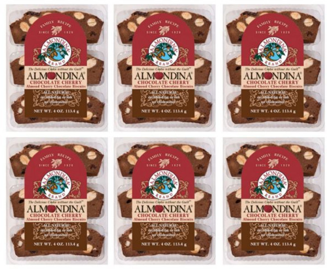 Almondina 알몬디나 아몬드 쿠키 초콜릿 체리 풍미 통통한 체리가 들어간 다크 초콜릿 비유제품 코셔 얇은 천연 재료로 구운 달콤하고 바삭한 비스코티 스낵 4온스