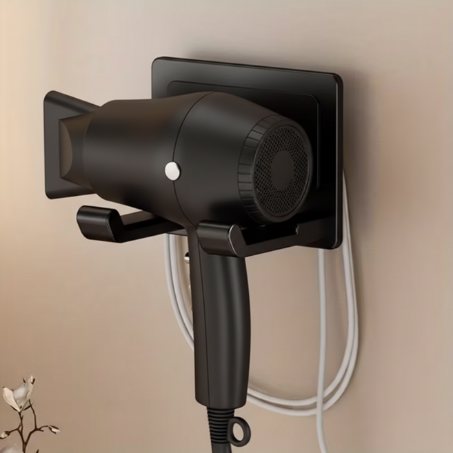 공간절약형 무타공 욕실 헤어 드라이어 거치대, 블랙, 1개