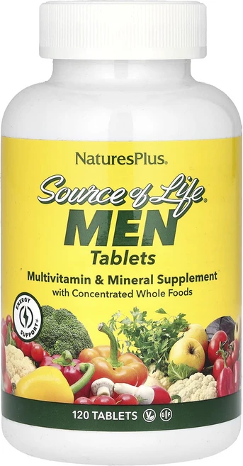 NaturesPlus Source of Life 남성 전체적인 식품 농축 성분을 함유한 종합 비타민 보충제 철분 무함유 120 태블릿, NaturesPlus Source of Life ..., 1개, 120정 - 쿠팡