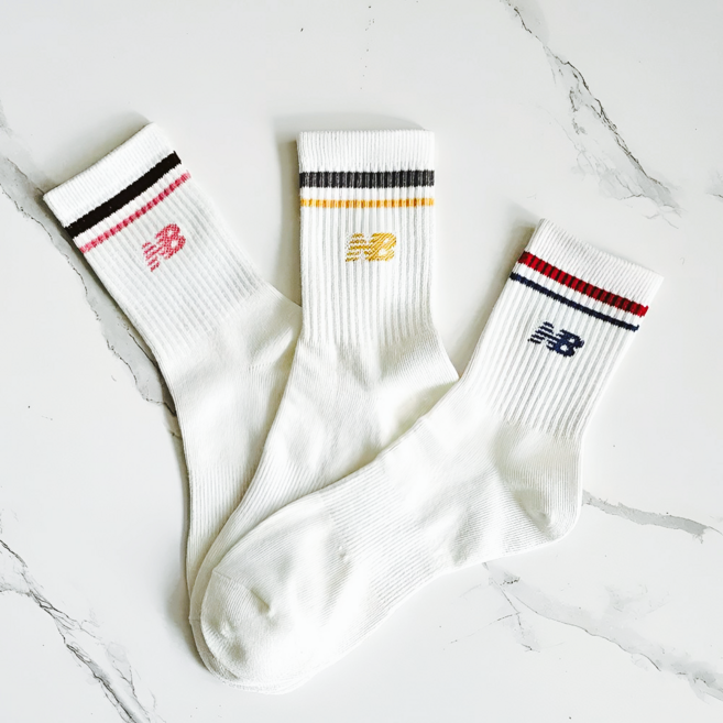 뉴발란스 양말 여성 중목 데일리 패션 스포츠 링글 스트라이프 삭스 3매 세트