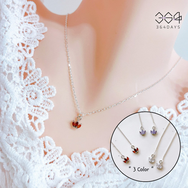 364days 925실버 인디언 불꽃 목걸이 가넷 자수정 탄생석 큐빅 은목걸이 레드 퍼플 화이트 3종택1