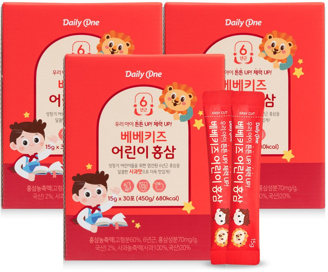 데일리원 베베키즈 어린이 홍삼 15g 30포, 3개, 450g