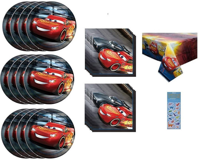 [5] 디즈니 카 생일 파티 용품 번들에는 22.9cm(9인치) 종이 접시 24개 냅킨 32개 플라스틱 테이블 커버 1개가 포함되어 있습니다, [5] 디즈니 카 생일 파티 용품 번들에는 22.9cm