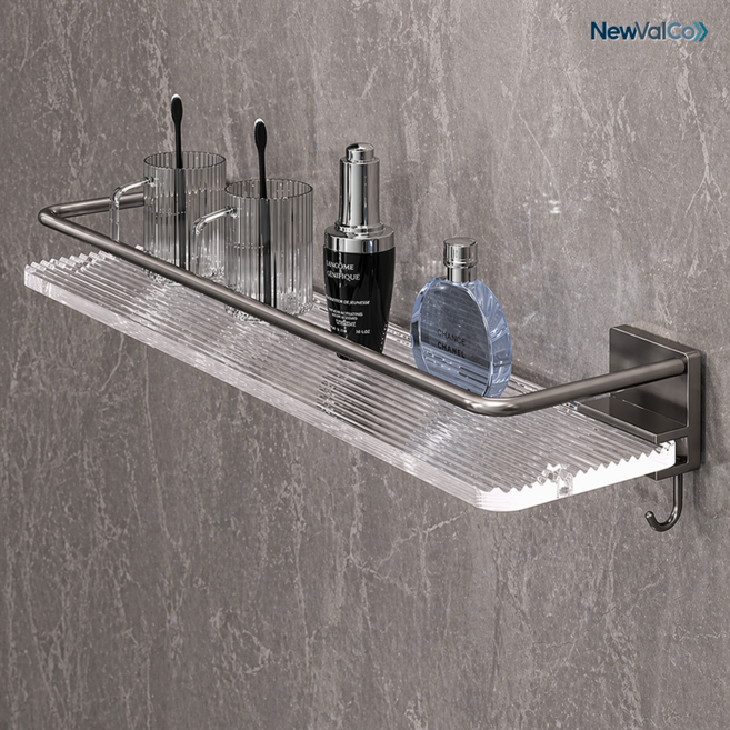 뉴밸코 무타공 알루미늄 아크릴 욕실선반 화장실 수건걸이, 1개, 40cm, 후크, 건그레이