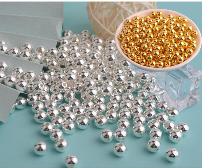 은색 금색 양구멍 아크릴진주 4종 사이즈, 골드, 1세트, 5MM