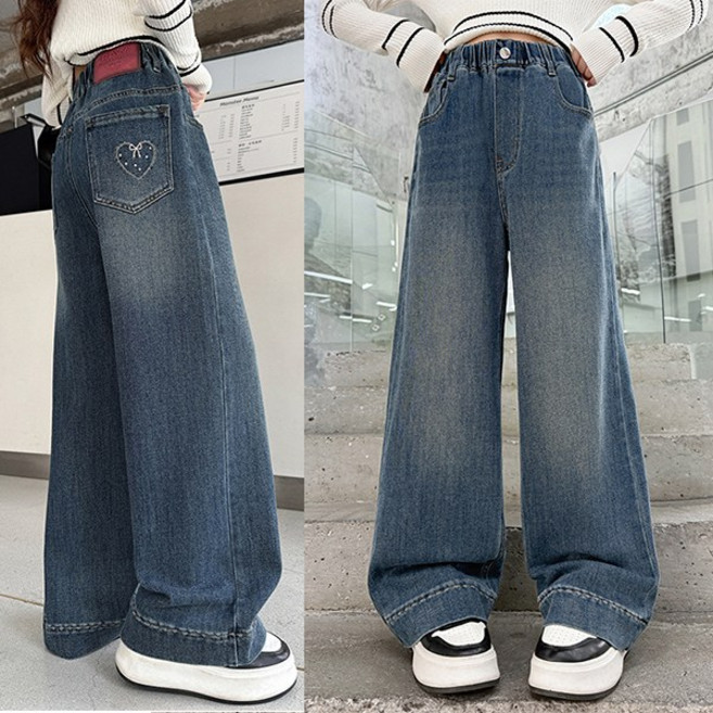 키즈목마 여아 루즈핏 데님팬츠 주니어 초등학생 그라데이션 하트 밴딩 청바지 775