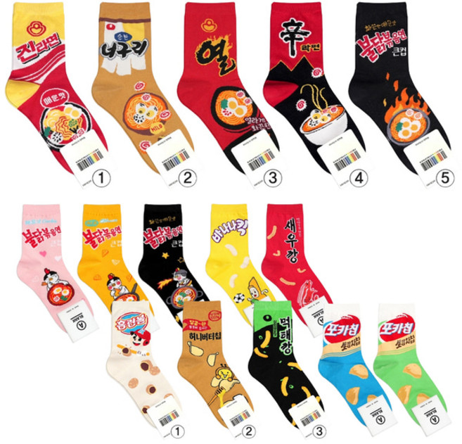 이드로 국내생산 여성용 주니어용 한국 라면 과자 케릭터 중목 양말 외국인 친구 선물 양발