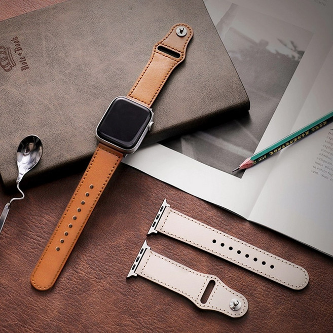 펠리칸 애플워치 원버클 가죽 밴드 스트랩 루프 시계줄 전기종호환, 크리미 화이트, 38/40mm