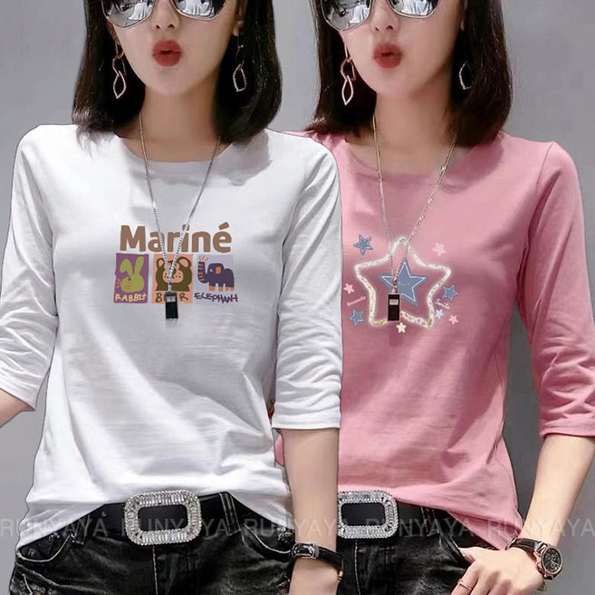 7부 소매 티셔츠 이너티셔츠 봄 여름 가을 간절기 슬림핏 여성티 데일리 편안한 오버핏 반팔티 D88U