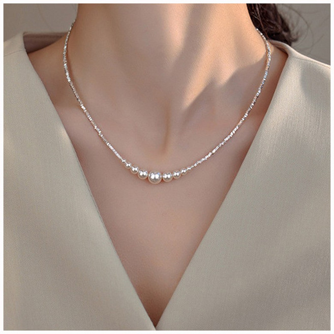FANSYLI 은목걸이 진주 포인트 펜던트 목걸이 심플 고급 실버 체인목걸이 초커목걸이 쇄골목걸이 프로포즈목걸이 여자친구생일선물 20250309J022