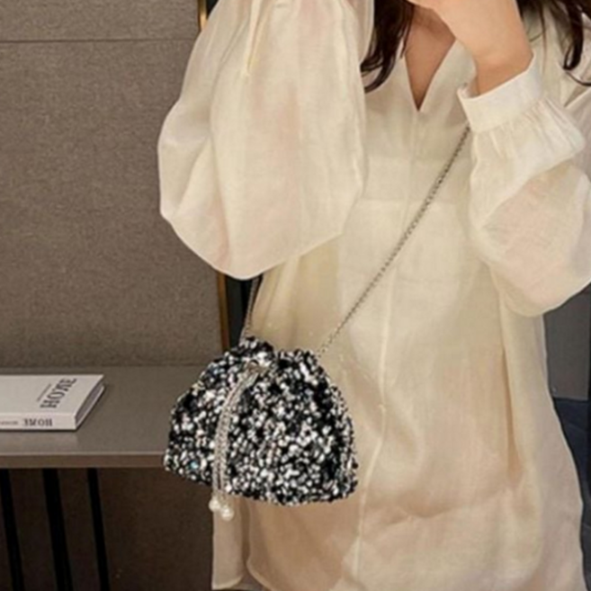 여성 복조리 백 클러치 반짝이 도트 스팽글 숄더백 버킷 비즈 비즈크로스 크로스 토트