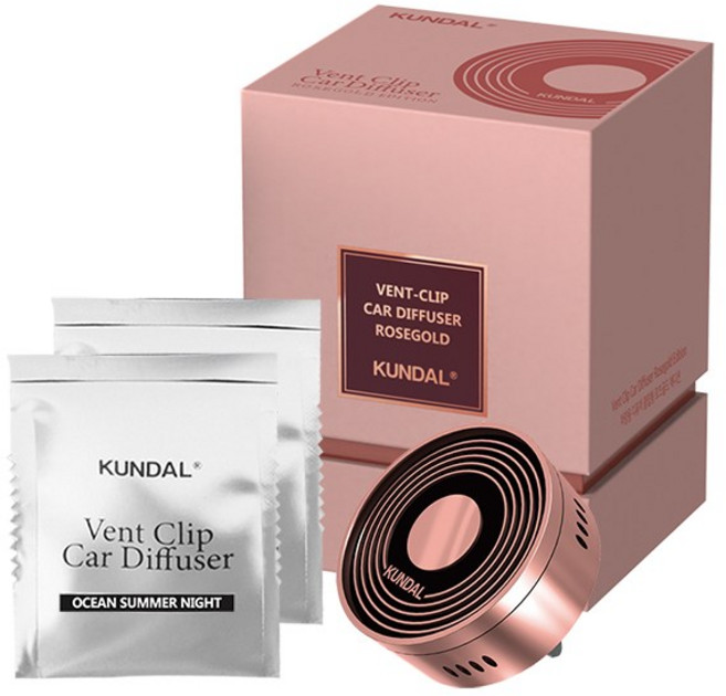 쿤달 클래식 무드 딥퍼퓸 차량용 클립형 방향제 로즈골드 + 리필 2p, 1세트, 오션썸머나잇