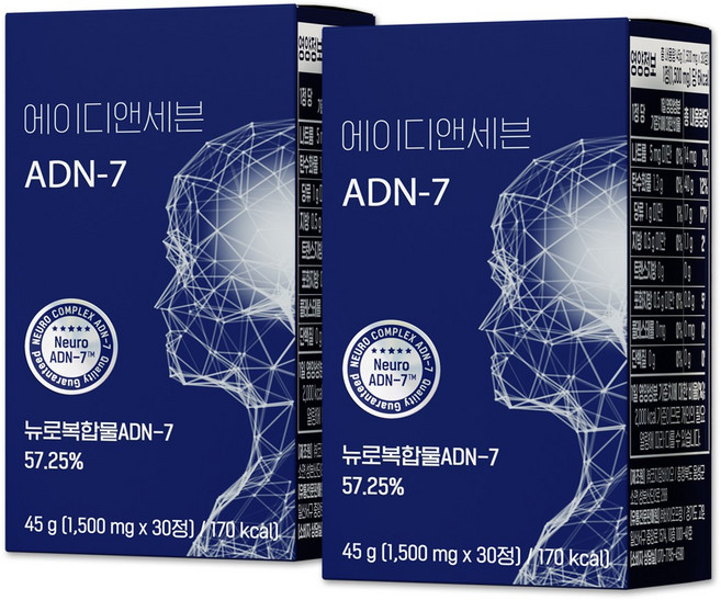 ADN-7 에이디엔세븐 키즈 뉴로밸런스 집중력 뇌 영양제 기억력 공부 건강 어린이 청소년 수험생, 2개, 30정