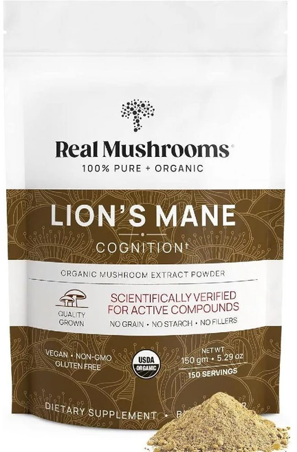 Real Mushrooms 노루궁뎅이버섯 파우더보충제 비건 버섯 150회 제공량, 120g - 쿠팡