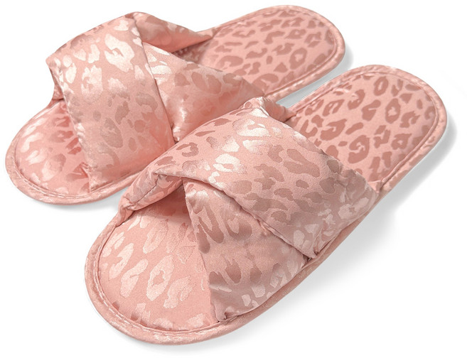 분홍색 호피무늬 슬리퍼 미끄럼 방지 슬리퍼 여성 봄여름철 실내외 슬리퍼