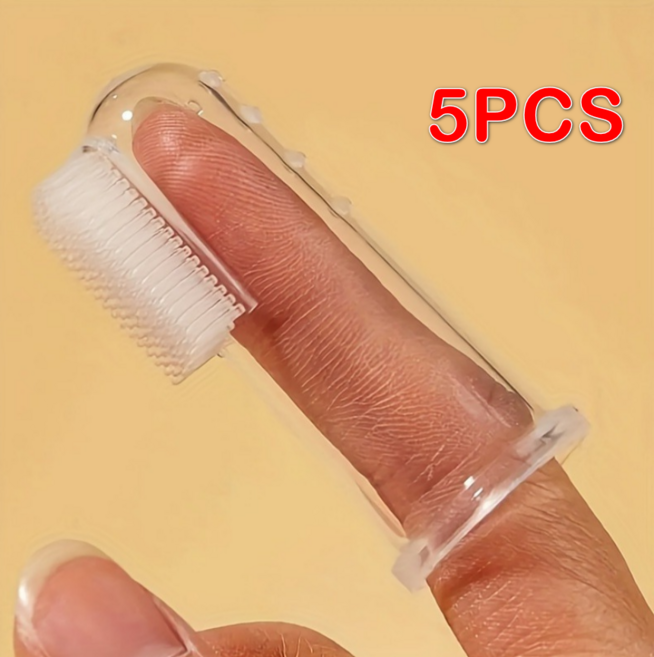 반려동물 미니 손가락 칫솔 강아지 고양이 치아 관리 부드러운 칫솔모 치석 플라크 제거 칫솔 5p세트, 5개, 투명 실리콘