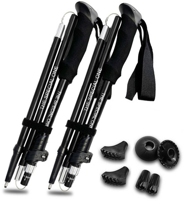 Equator 등산스틱 접이식 Full 폴대 고강도 두랄루민 7075 T6, 1세트, 검정색