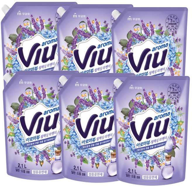 아로마뷰 섬유유연제 릴렉싱 라벤더 리필, 2.1L, 6개